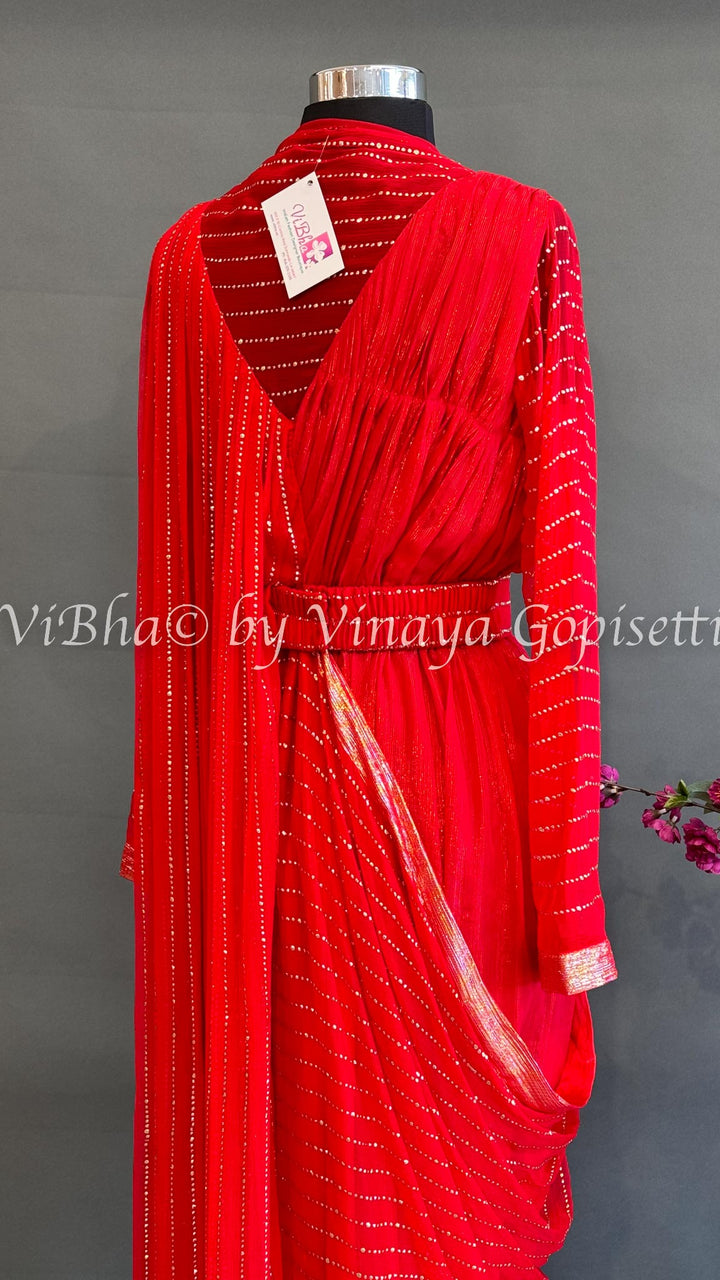 Red Saree Draped Gown