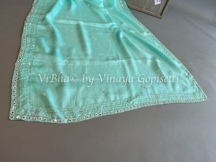 Chinoori Silk- Aqua Mirror Work