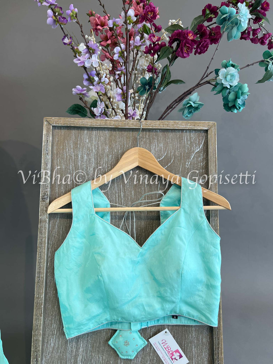 Chinoori Silk- Aqua Mirror Work