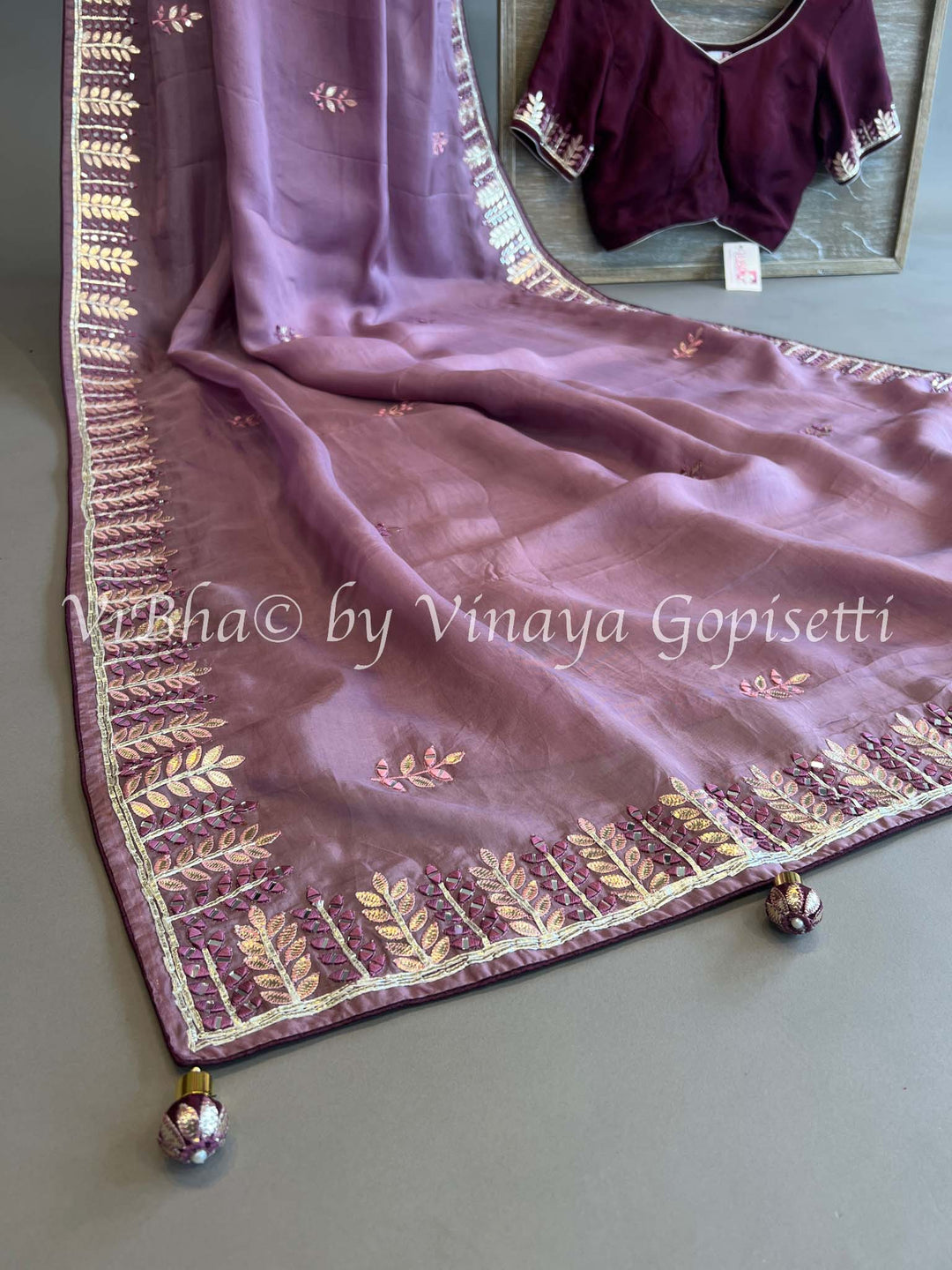 Light And Dark Purple Chinoori Silk Saree and Blouse