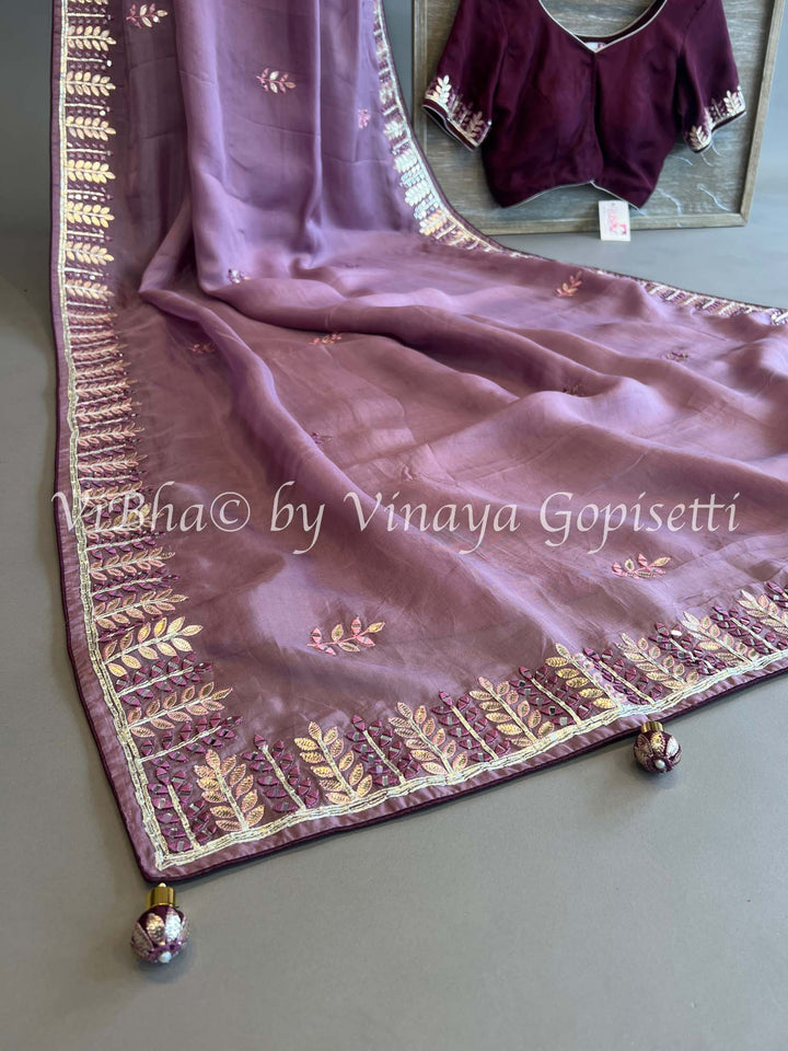 Light And Dark Purple Chinoori Silk Saree and Blouse