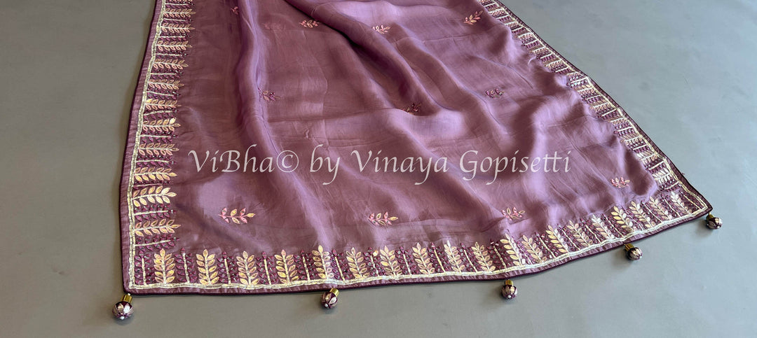 Light And Dark Purple Chinoori Silk Saree and Blouse