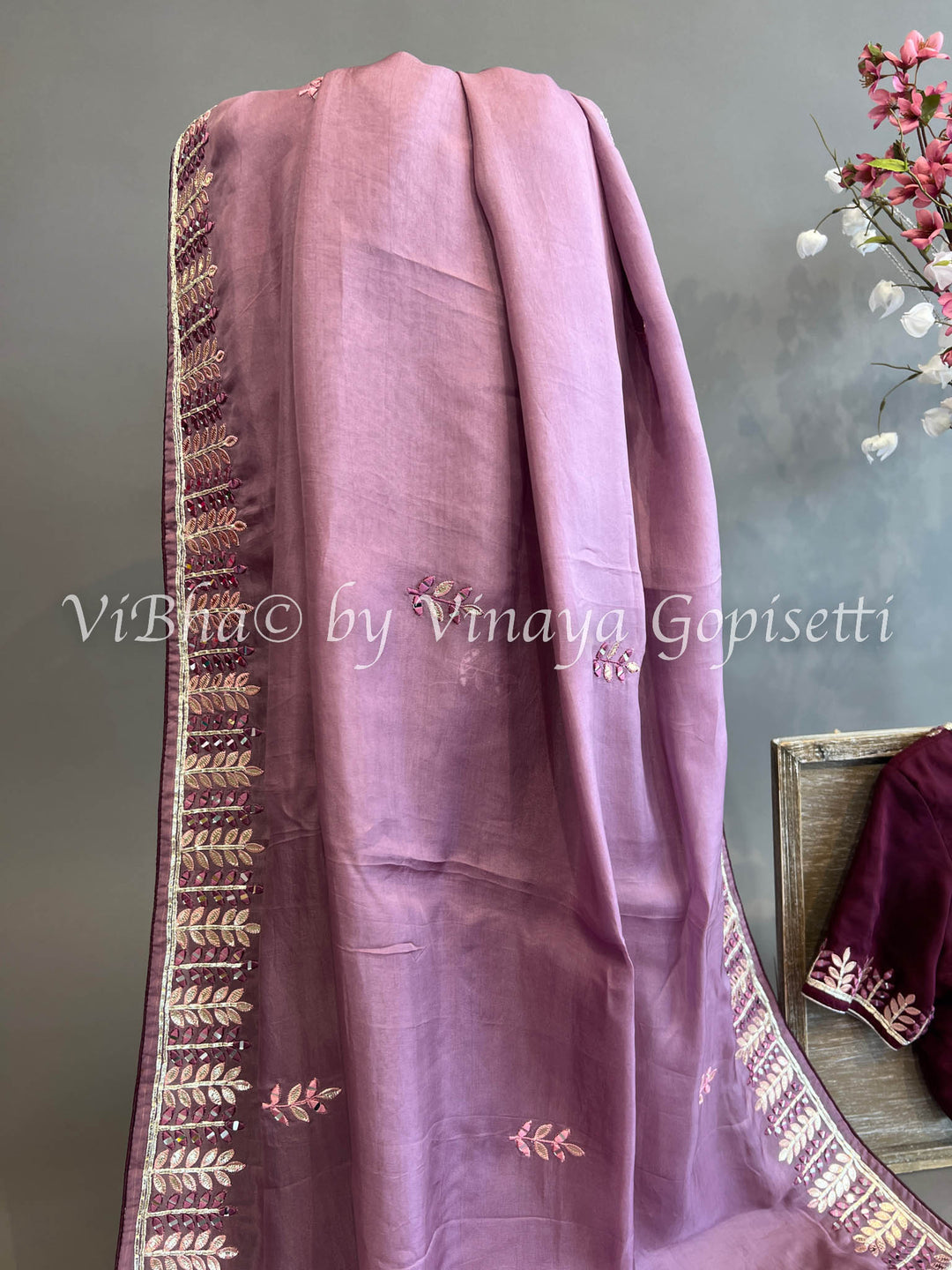 Light And Dark Purple Chinoori Silk Saree and Blouse