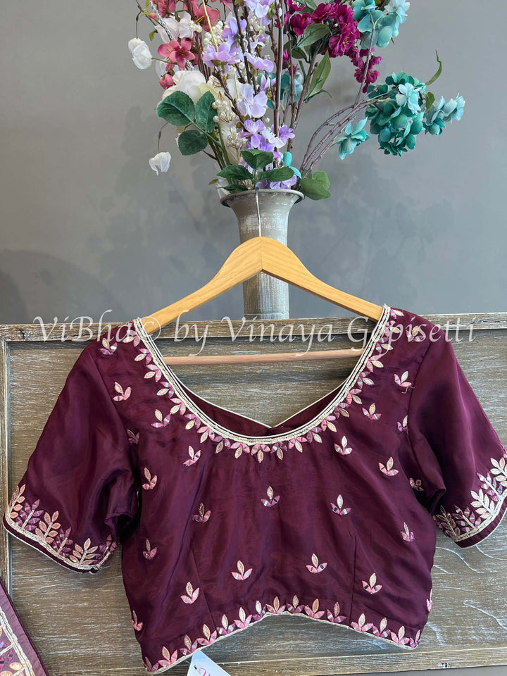 Light And Dark Purple Chinoori Silk Saree and Blouse