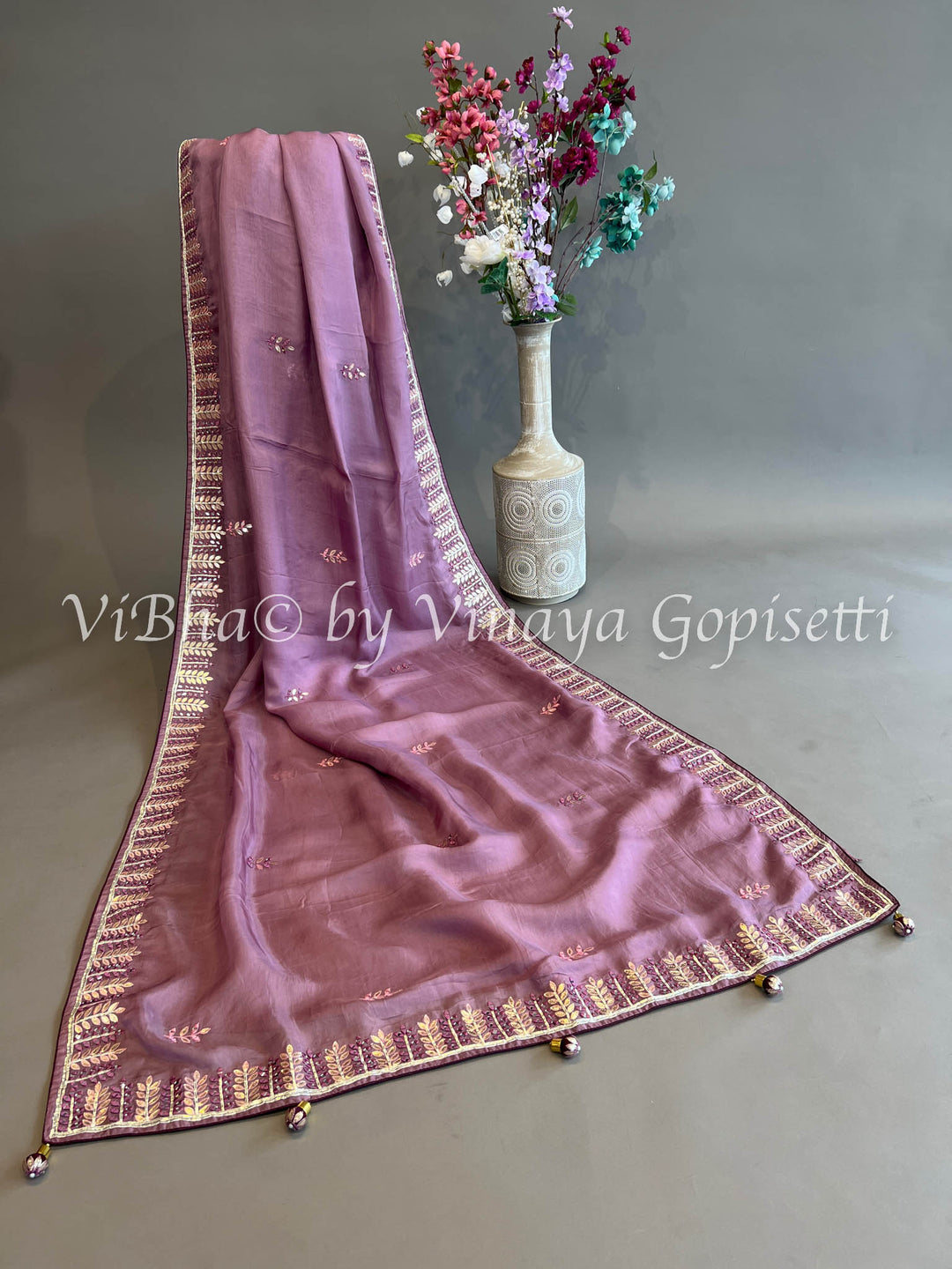 Light And Dark Purple Chinoori Silk Saree and Blouse