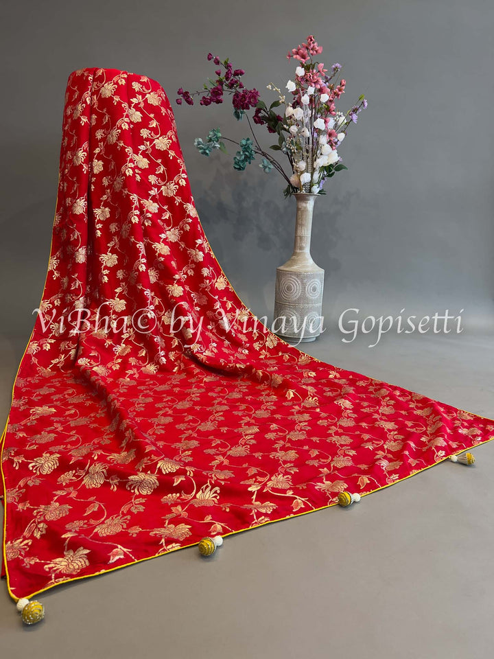 Red & Yellow Dola Silk Saree