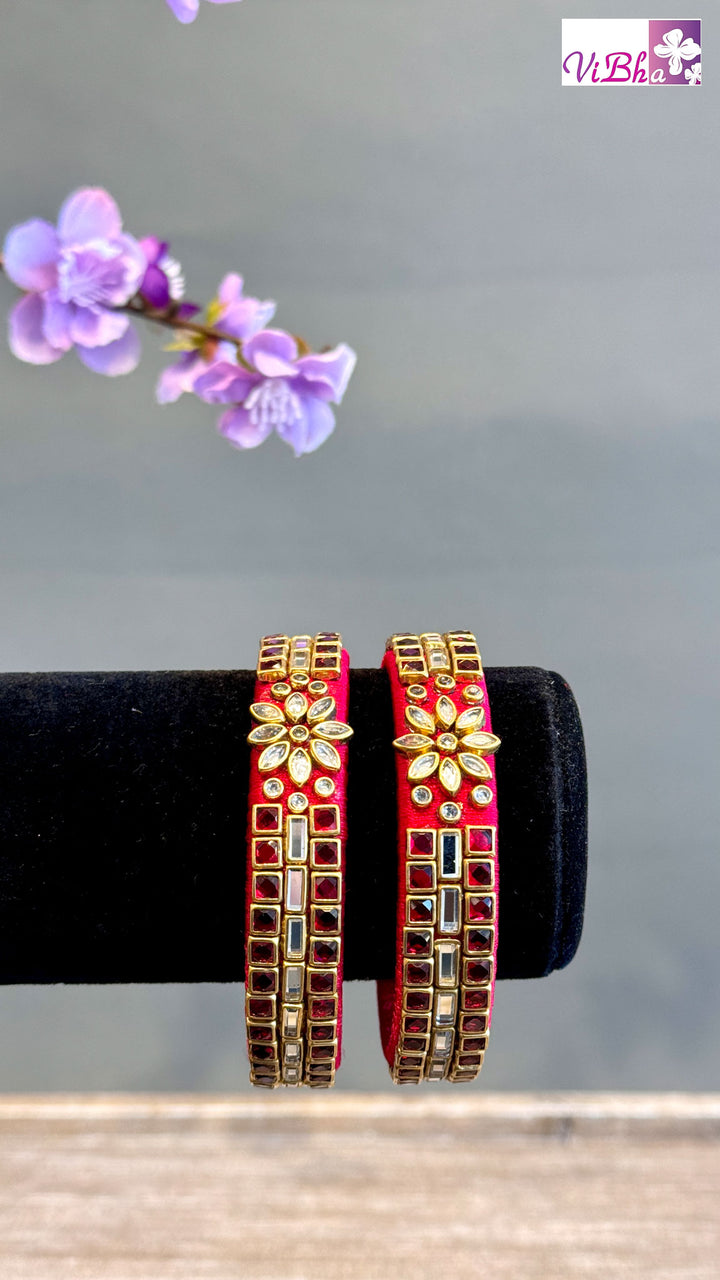 Silk Thread Kundan Bangle Pair