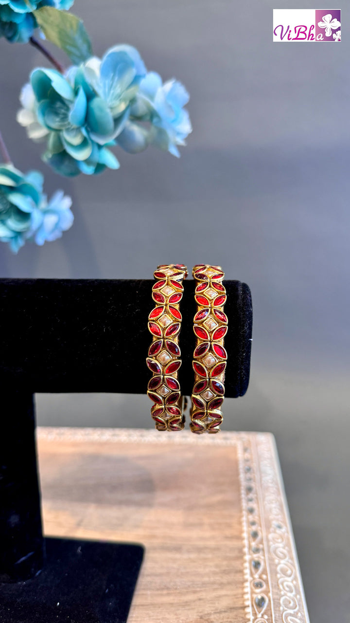 Kundan Flower Design Silk Thread Bangle Pairs