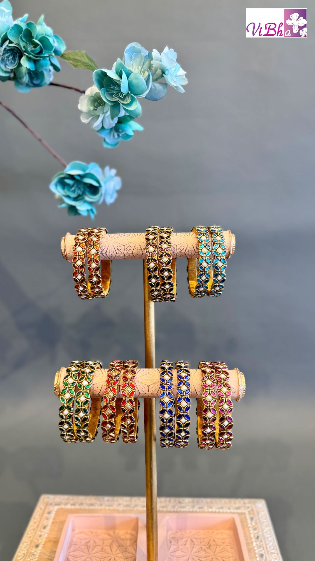 Kundan Flower Design Silk Thread Bangle Pairs