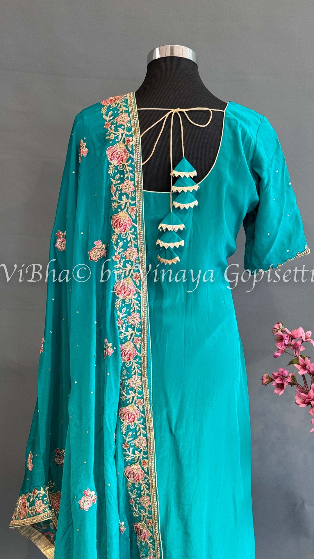 Turquoise Embroidered Palazzo Set