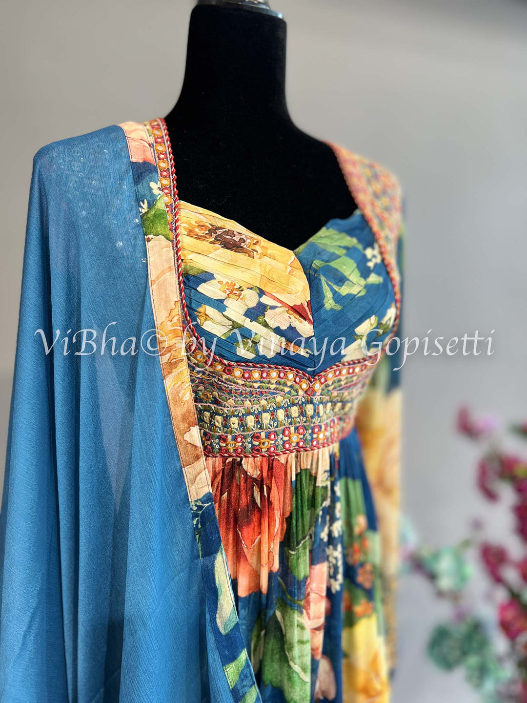 Blue Floral Print Alia Cut Kurta Set