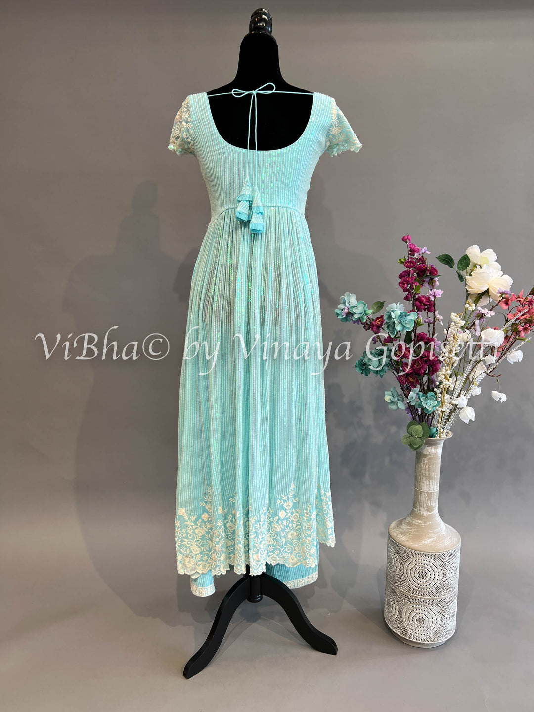 Sky Blue Embroidered Anarkali Palazzo Set