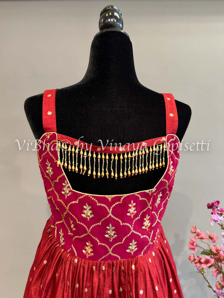 Maroon Red Embroidered Sharara Set With Choker Dupatta