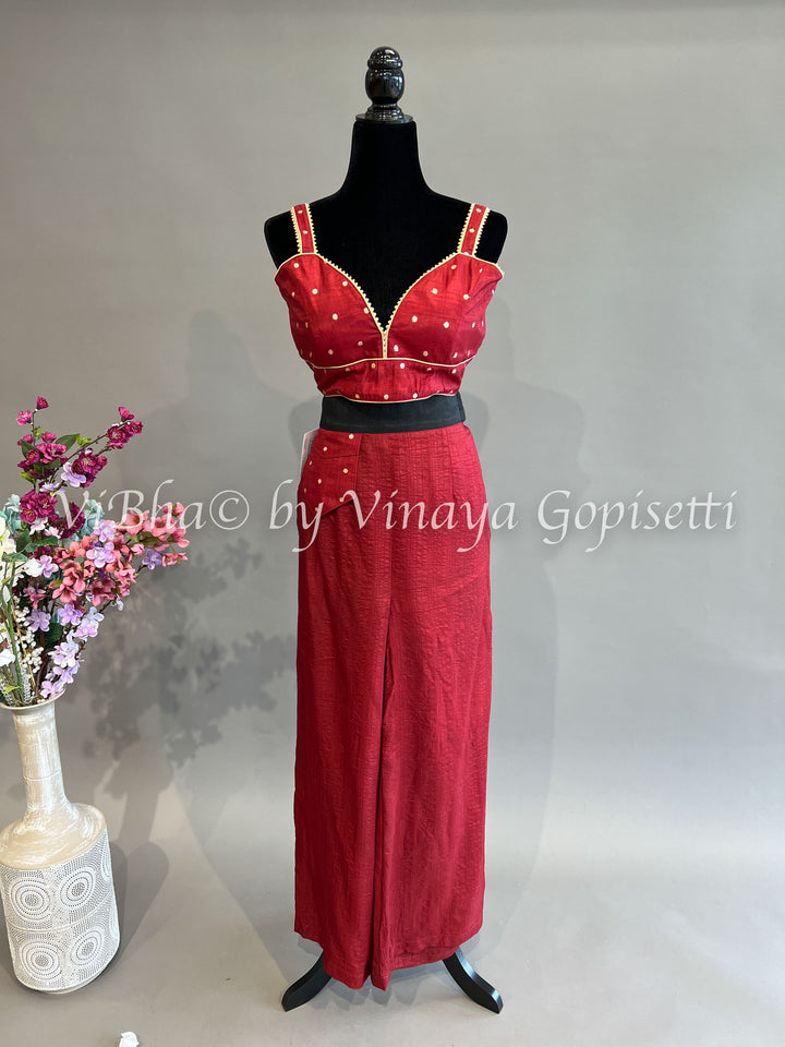 Maroon Red Sharara Set With Gold Dupatta