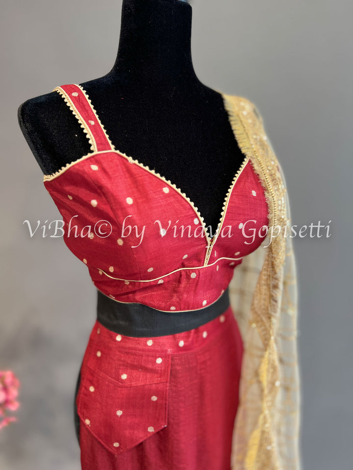 Maroon Red Sharara Set With Gold Dupatta