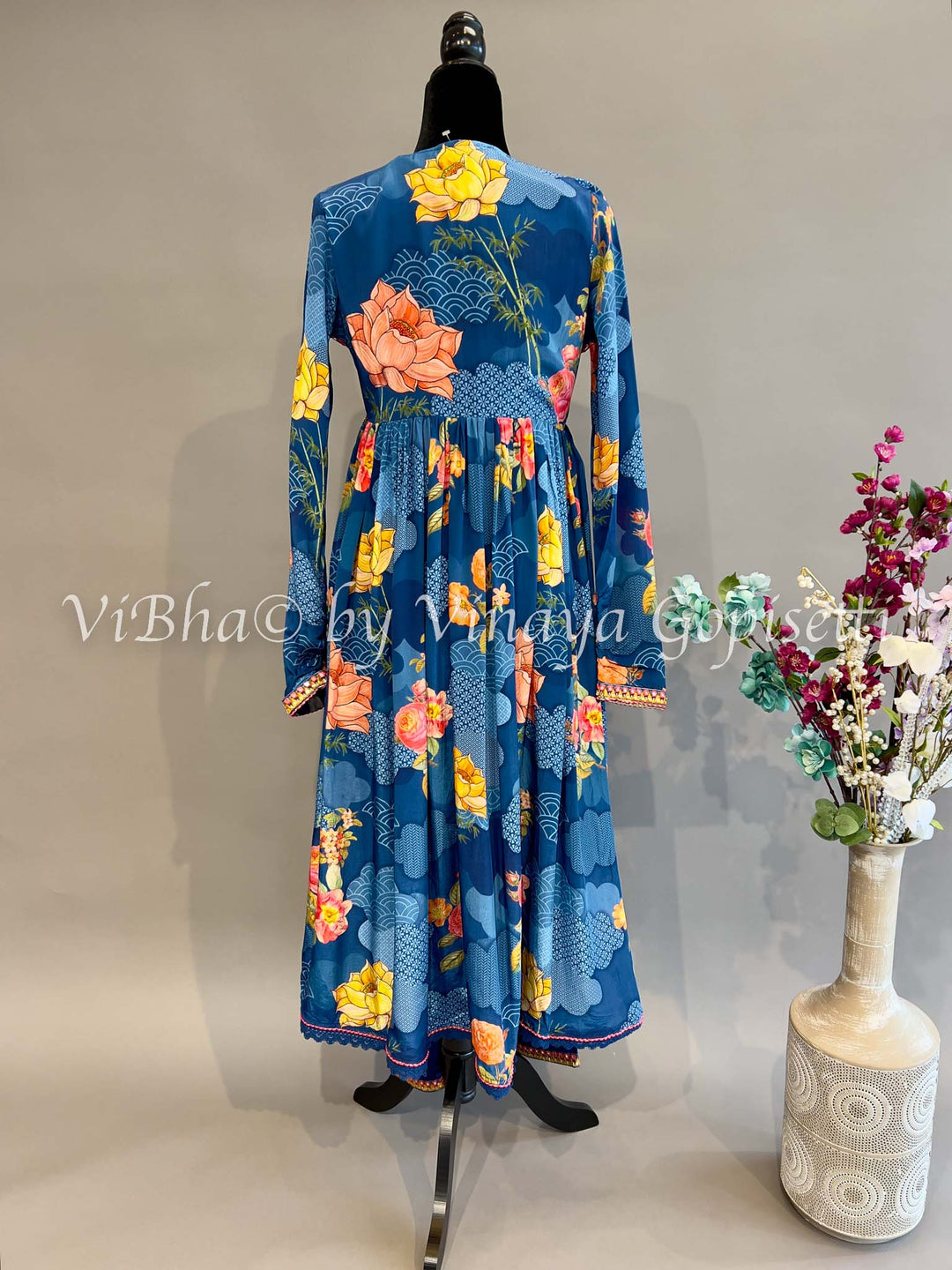 Blue Floral Print Alia Cut Kurta Set