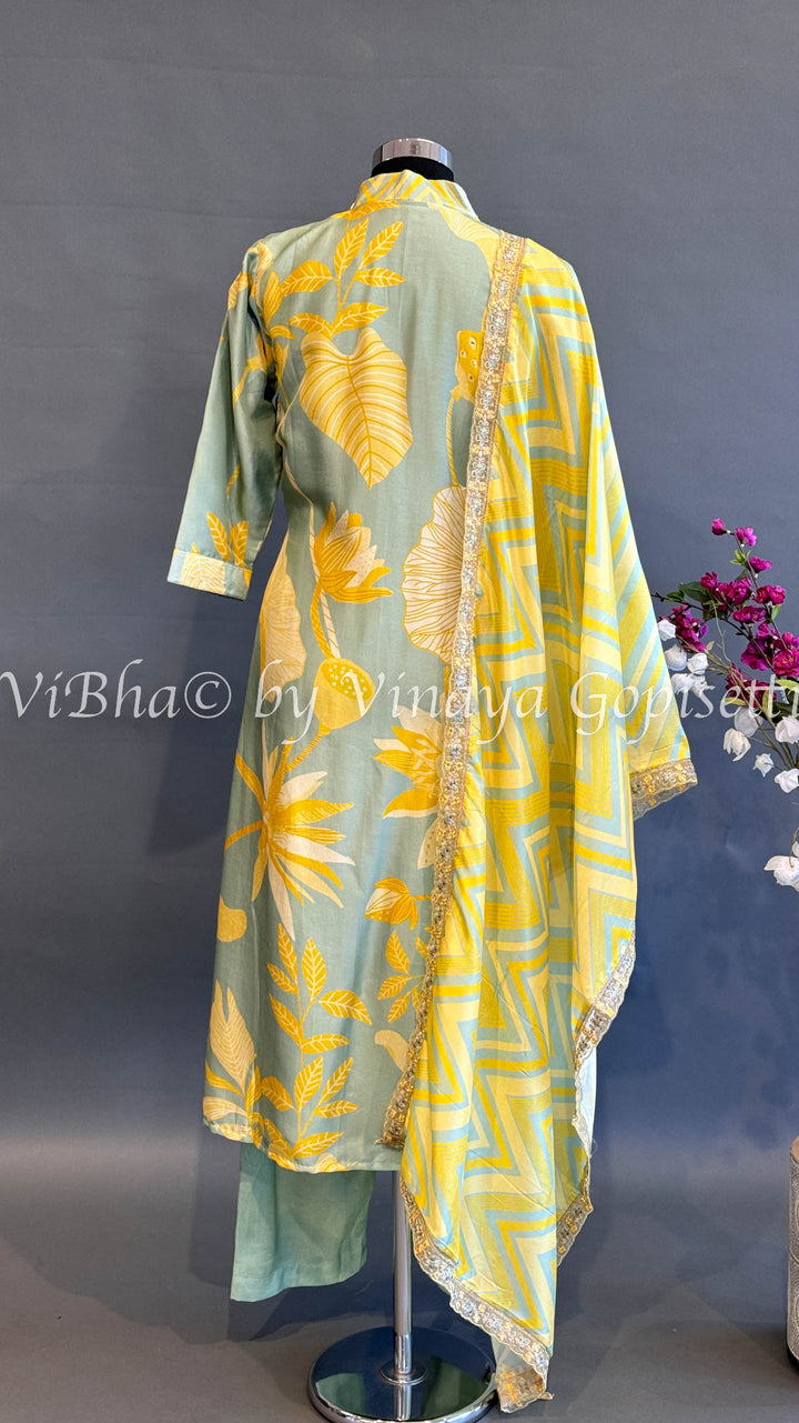 Sage Green And Yellow Floral Salwar Set