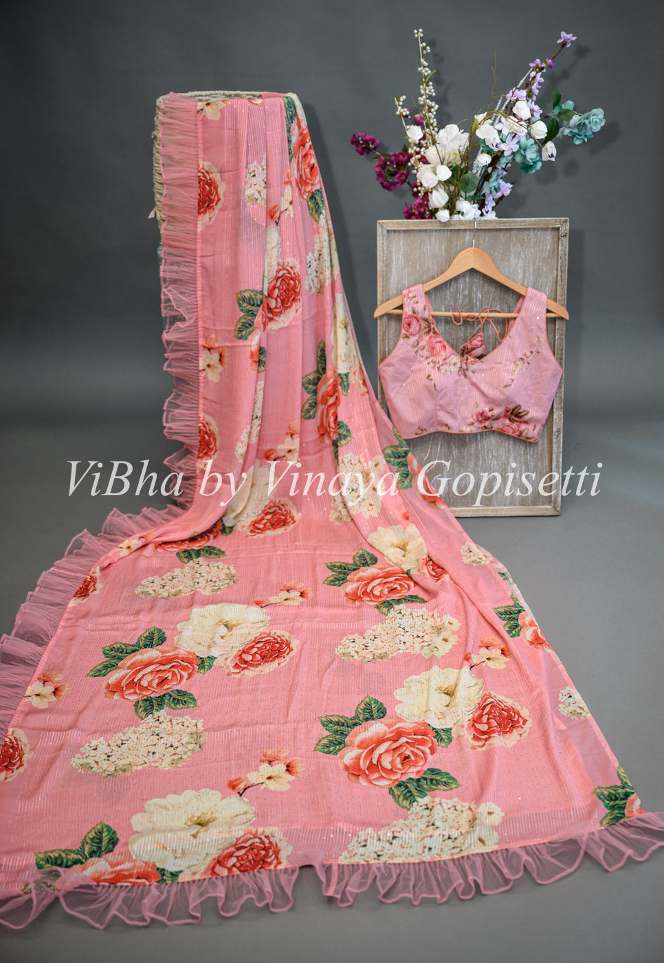 Peach Floral Saree