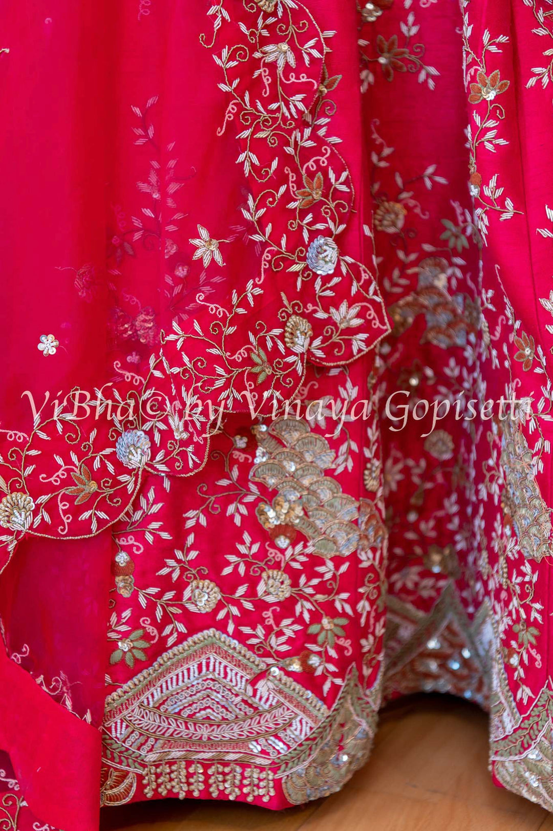 Accessories & Jewelry - Crimson Red Raw Silk Lehenga Blouse With Heavy Zardosi Embroidery And Scalloped Borders And Net Dupatta