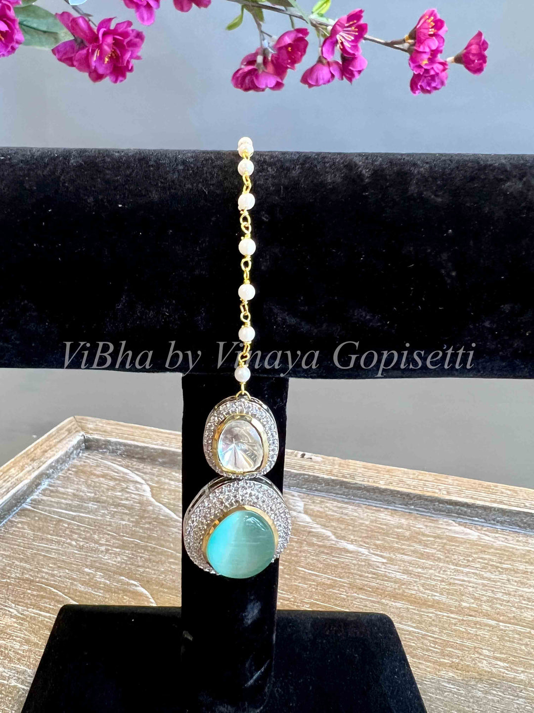 Accessories & Jewelry - Cz Stone And Jade Drop Maang Tikka