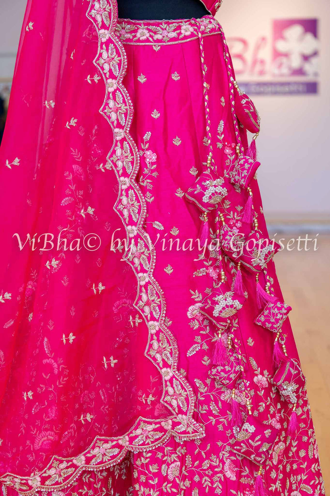 Accessories & Jewelry - Dark Pink Raw Silk Lehenga Blouse With Resham And Zardosi Embroidery With Scalloped Borders And Net Dupatta