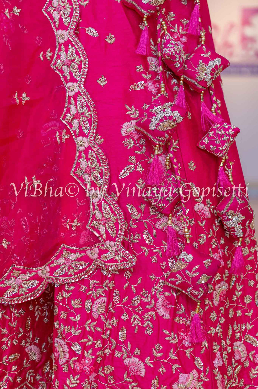 Accessories & Jewelry - Dark Pink Raw Silk Lehenga Blouse With Resham And Zardosi Embroidery With Scalloped Borders And Net Dupatta