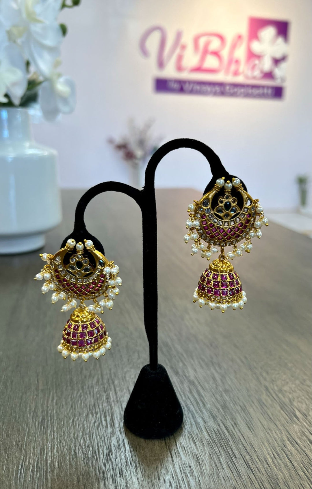 Accessories & Jewelry - Halfmoon Ruby Jhumkas