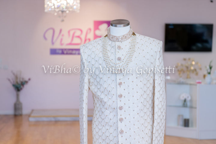 Accessories & Jewelry - Ivory Sherwani Set With Hand Embroidery.