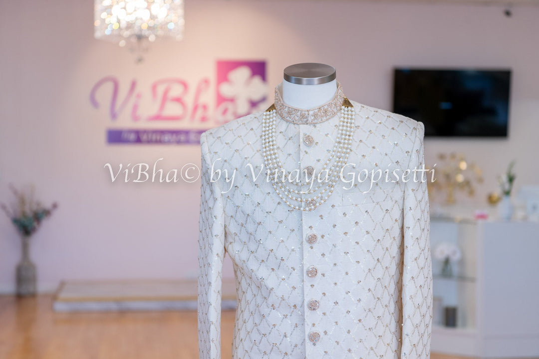 Accessories & Jewelry - Ivory Sherwani Set With Hand Embroidery.