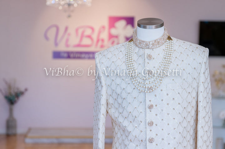 Accessories & Jewelry - Ivory Sherwani Set With Hand Embroidery.