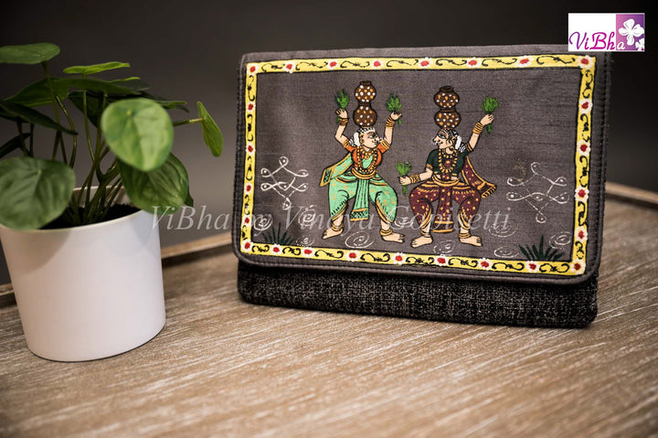 Accessories & Jewelry - Jute Nirmal Hand Painted- Grey And Black Clutch