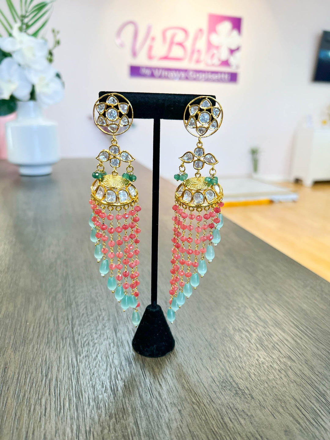 Accessories & Jewelry - Kundan Asymmetrical Cut Earrings