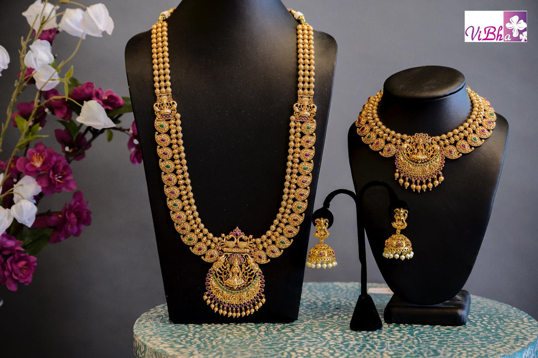 Accessories & Jewelry - Lakshmi Long Necklace Bridal Temple Jewellery- Long