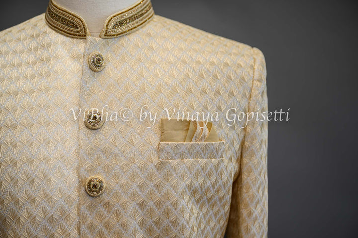 Accessories & Jewelry - Marzipan Beige Embroidered Silk Sherwani Set