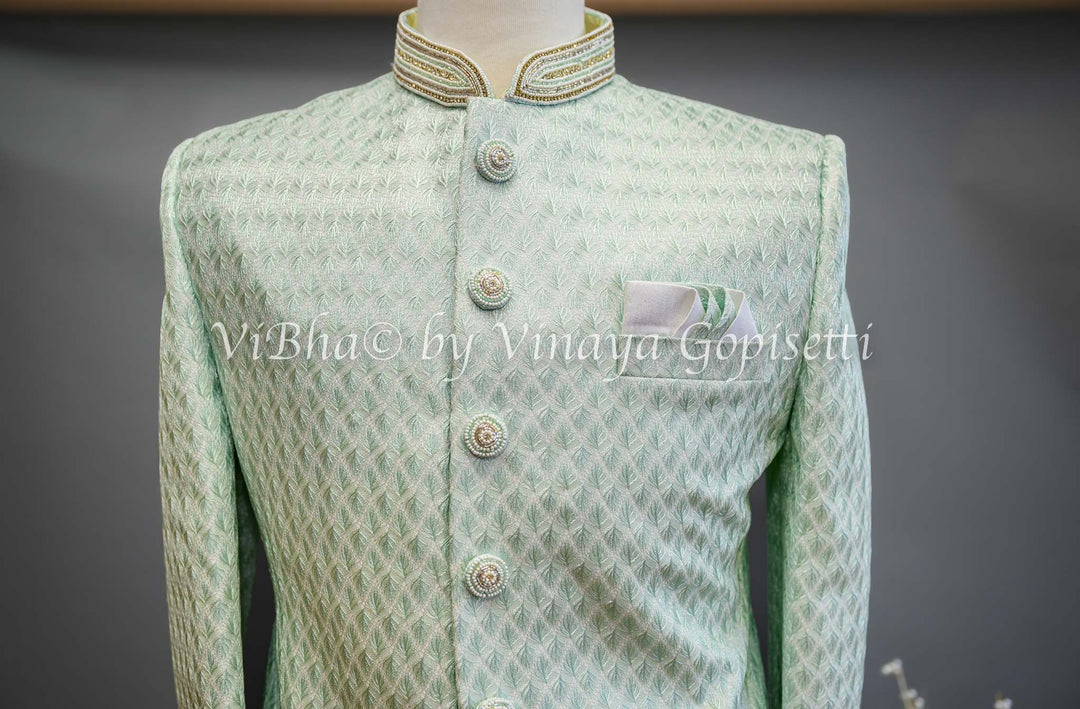 Accessories & Jewelry - Misty Jade Embroidered Silk Sherwani Set