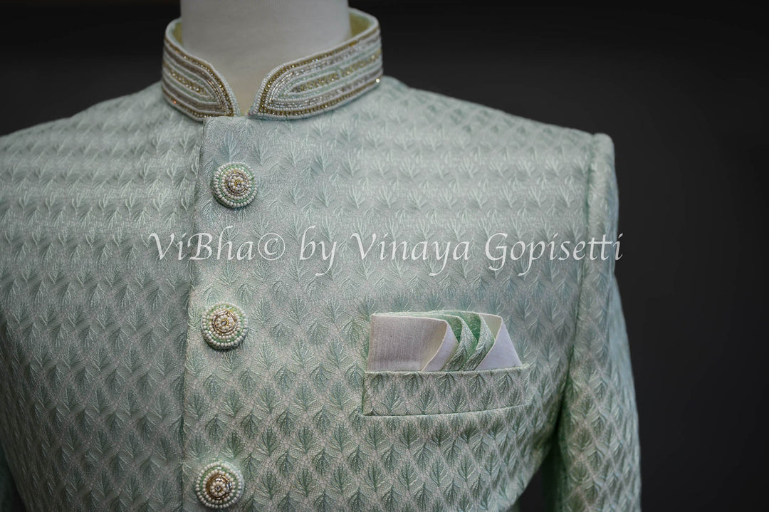 Accessories & Jewelry - Misty Jade Embroidered Silk Sherwani Set