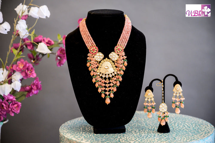 Accessories & Jewelry - Peach Kundan Necklace Set