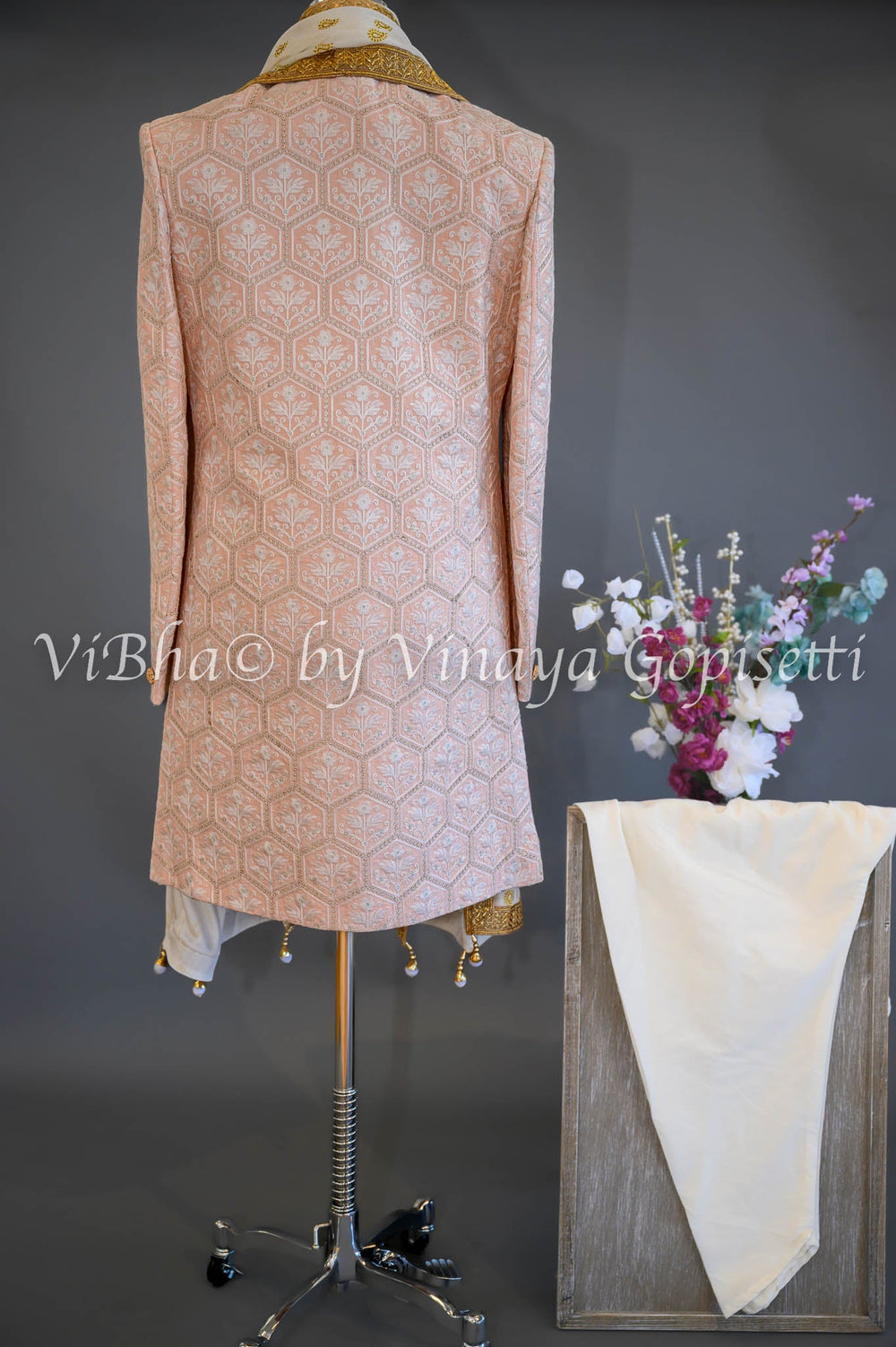 Accessories & Jewelry - Pristine Peach Silk Thread Embroidered Sherwani Set