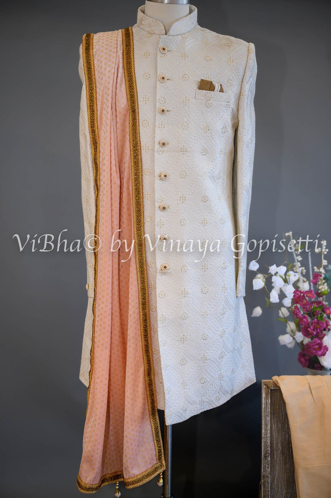 Accessories & Jewelry - Pristine White Silk Thread Embroidered Sherwani Set