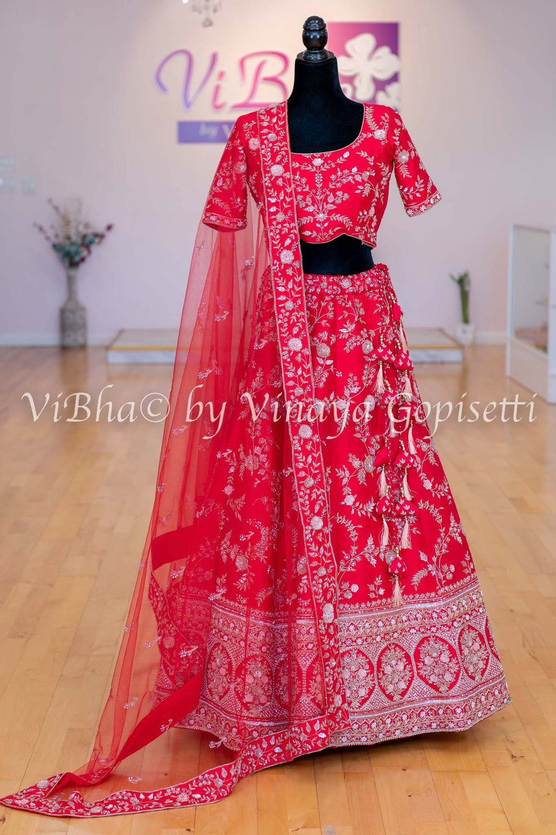 Accessories & Jewelry - Scarlet Red Raw Silk Lehenga Blouse With Heavy Resham And Zardosi Embroidery