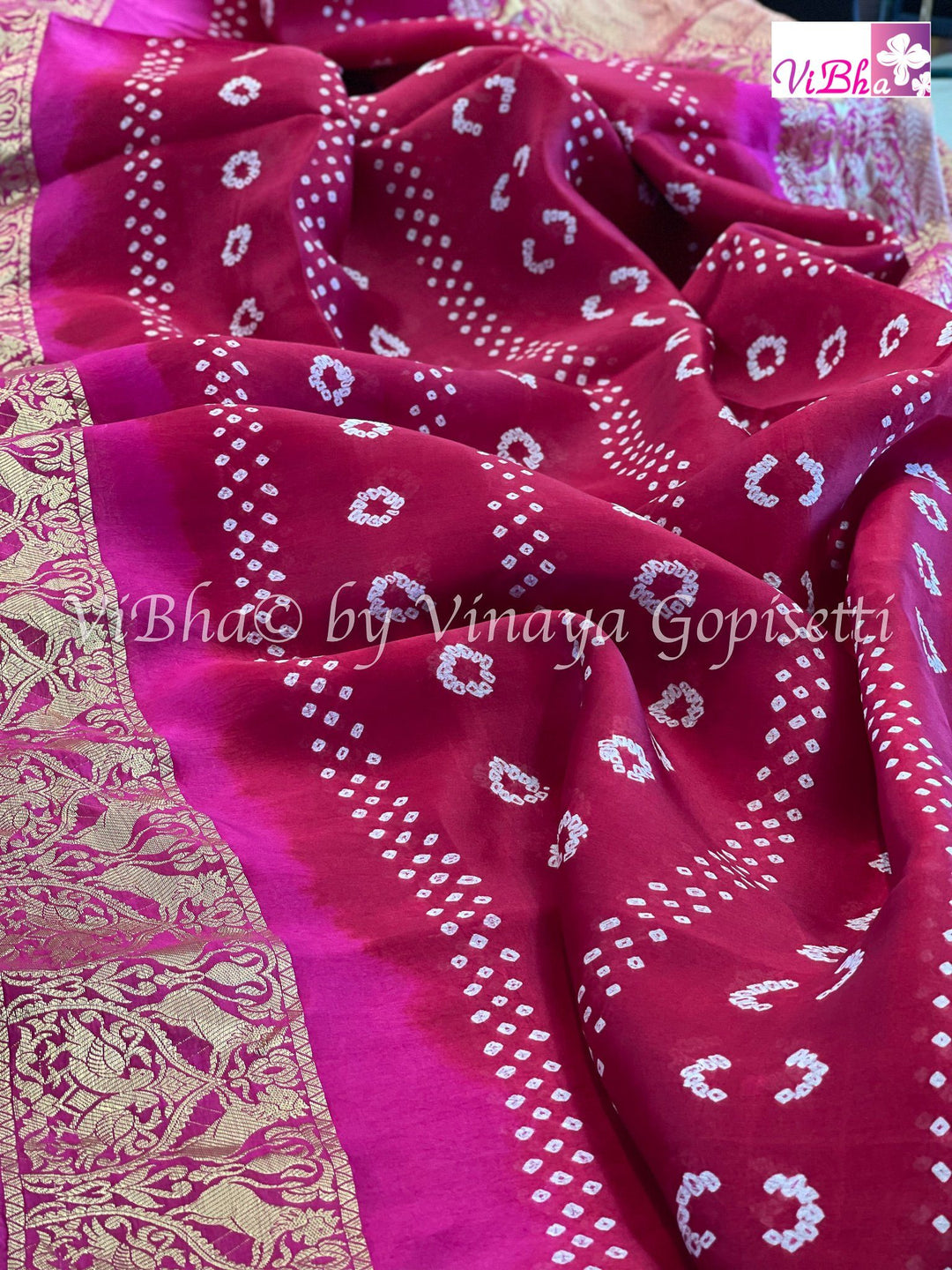 Bandhni Saree - Maroon Red & Pink Kanchi Bandhini Saree