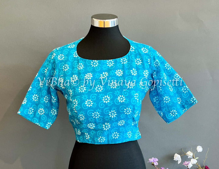 Blouses - Azure Blue Cotton Blouse