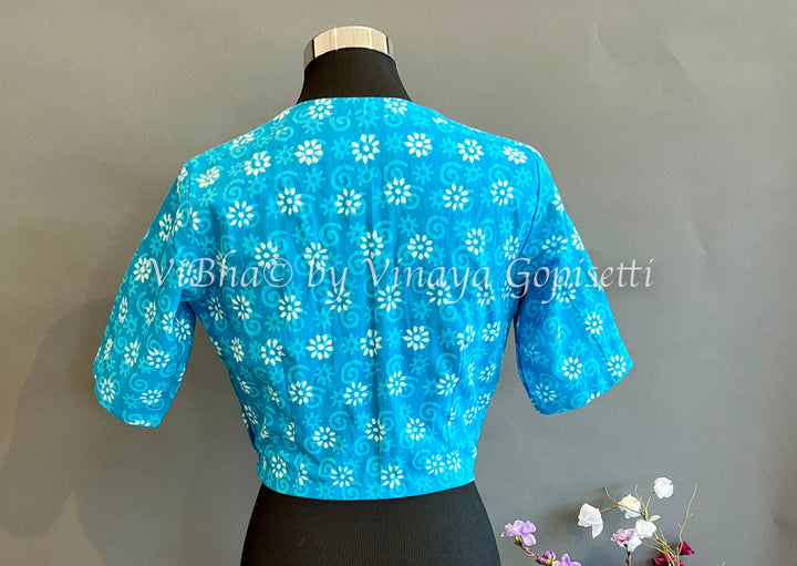 Blouses - Azure Blue Cotton Blouse