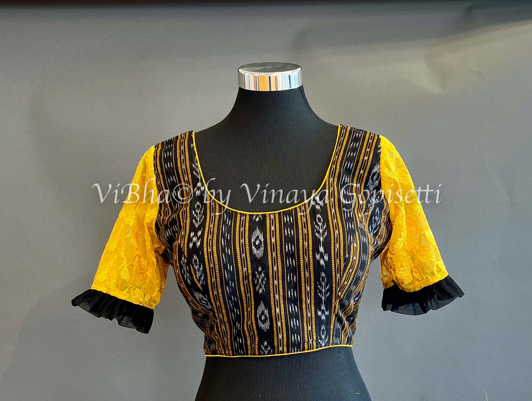 Blouses - Black Lkkat And Yellow Net Blouse