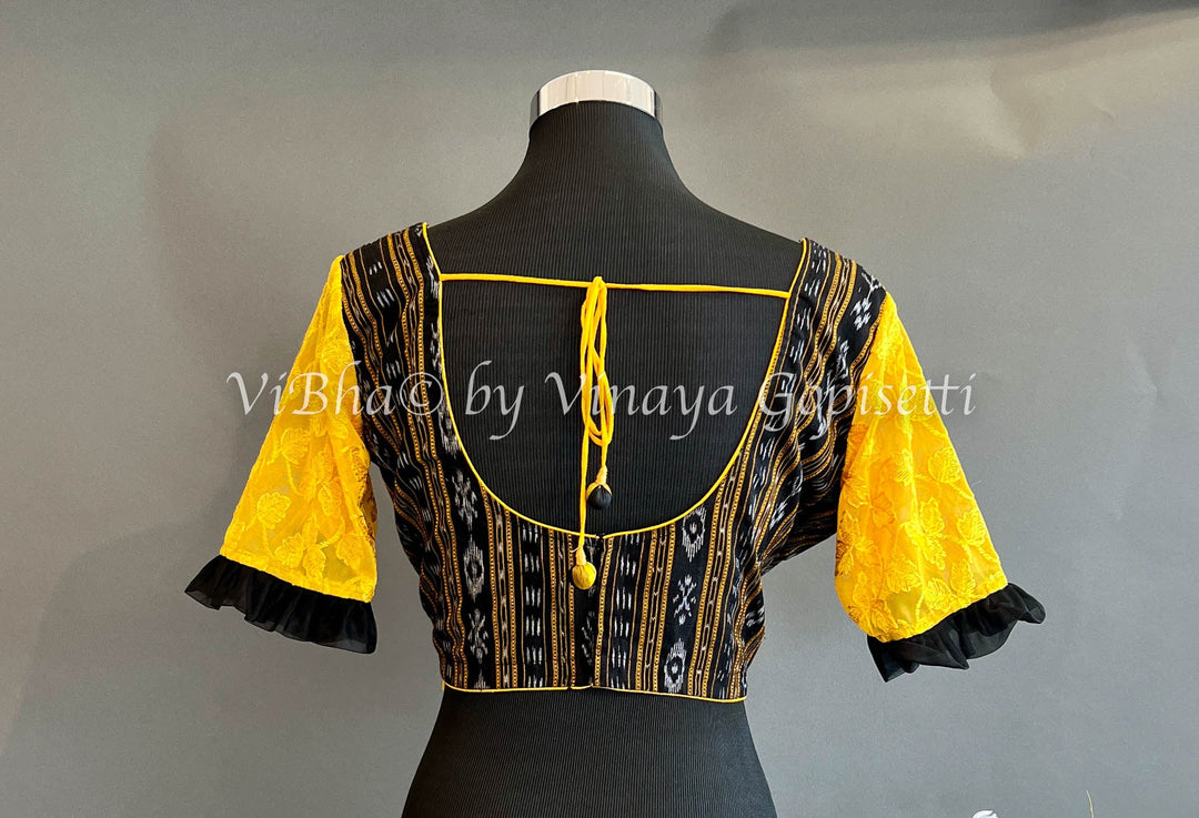 Blouses - Black Lkkat And Yellow Net Blouse