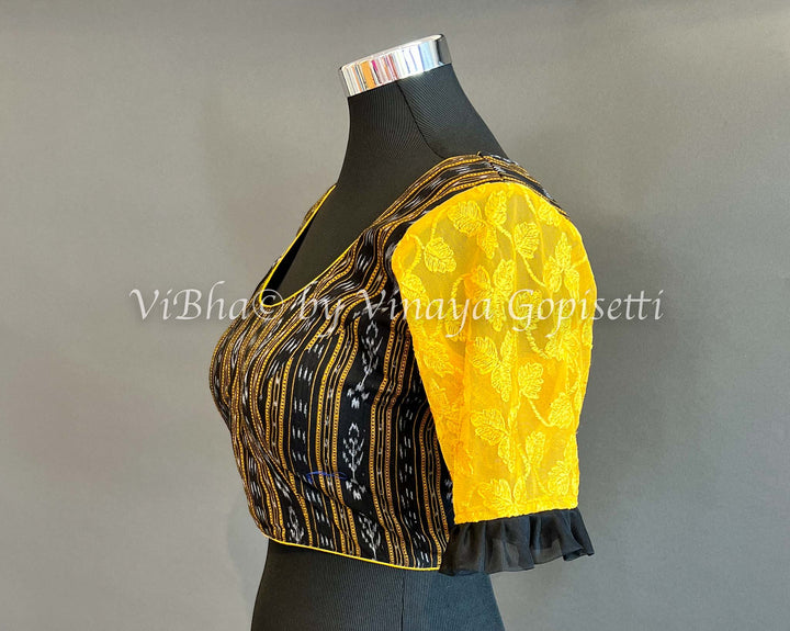 Blouses - Black Lkkat And Yellow Net Blouse