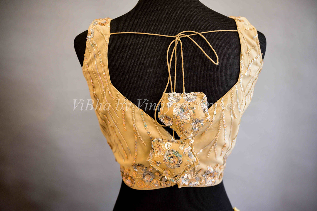 Blouses - Champagne Gold Embroidered Sleeveless Blouse