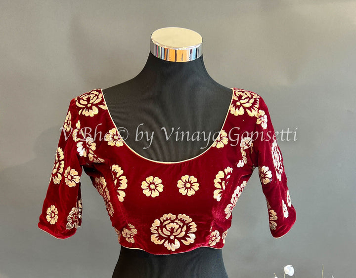 Blouses - Deep Maroon Velvet Gota Patti Embroidered Blouse