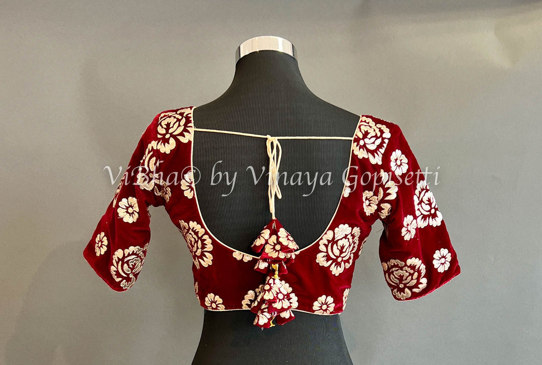 Blouses - Deep Maroon Velvet Gota Patti Embroidered Blouse