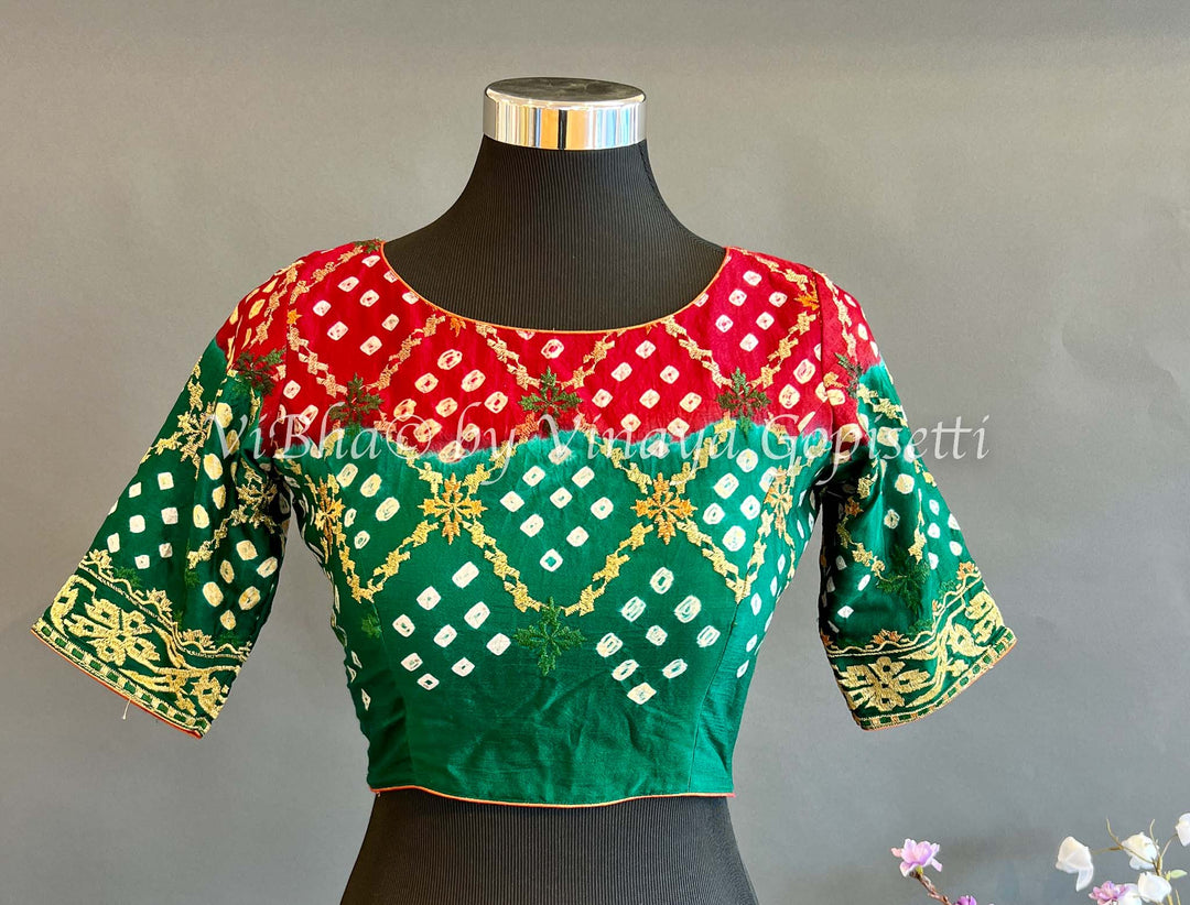 Blouses - Green And Maroon Embroidered Blouse